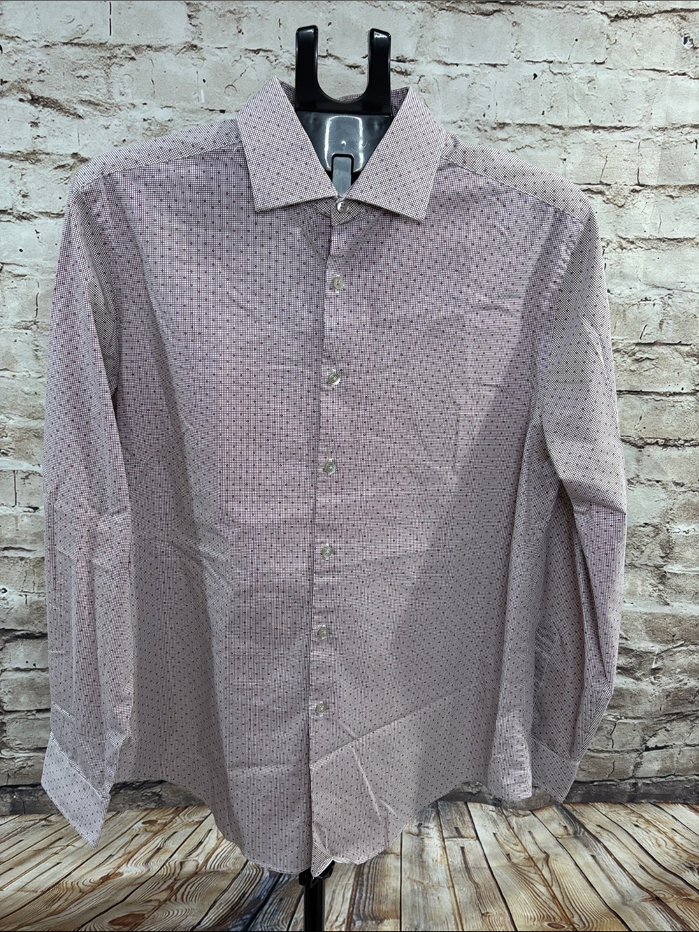 Men's Slim Fit Long-Sleeve Dot-Print Dress Shirt in Mauve